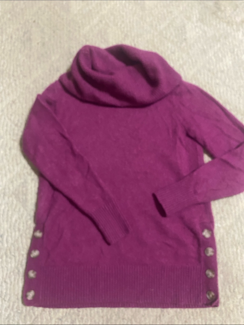 LOFT Magenta Cowl Neck Sweater with Side Button Accents